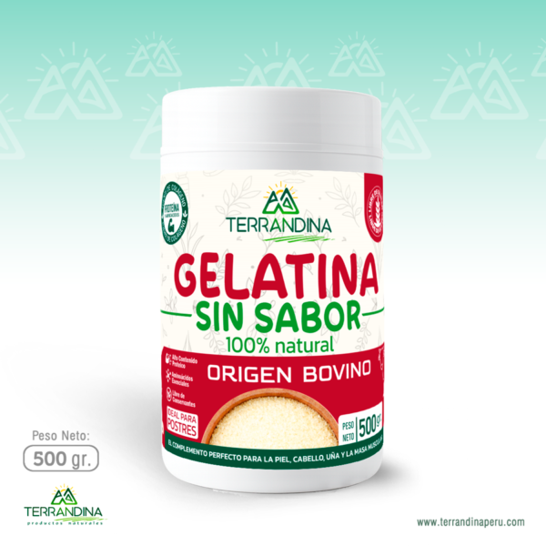 Gelatina Sin Sabor 100% Natural Origen Bovino 500 gr. - Terrandina