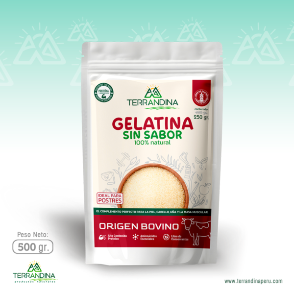 Gelatina Sin Sabor 100% Natural Origen Bovino / sobre 250 gr. - Terrandina